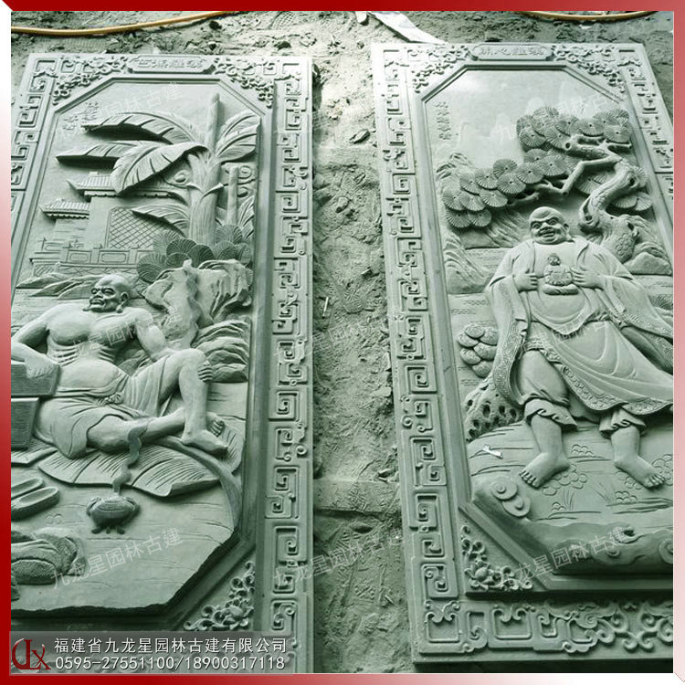 石雕十八羅漢浮雕