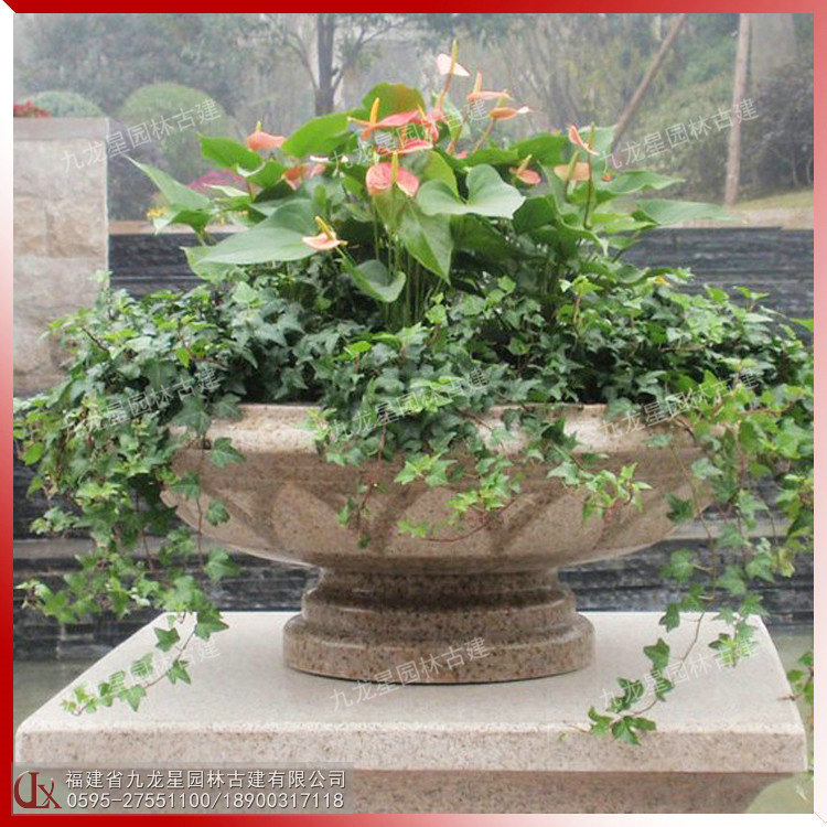 石雕花崗巖花缽圖片