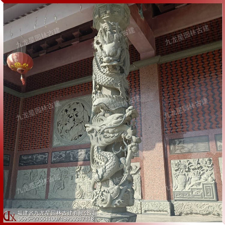 石雕祠堂龍柱圖片